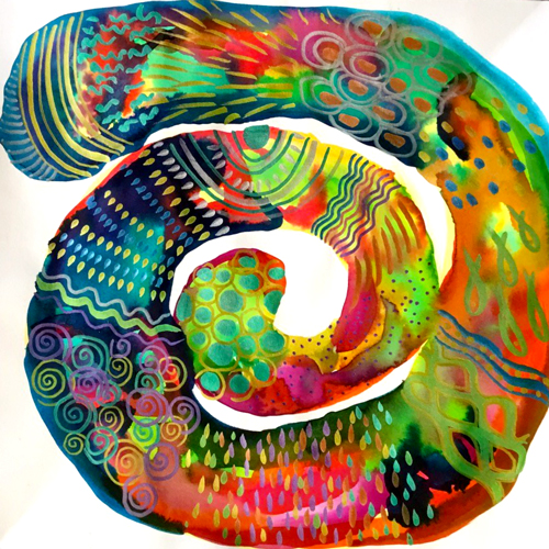 Outcome of Automatic Drawing on Painted Shape by Kylie Wickham Automatic Paint & Draw Final 500x500