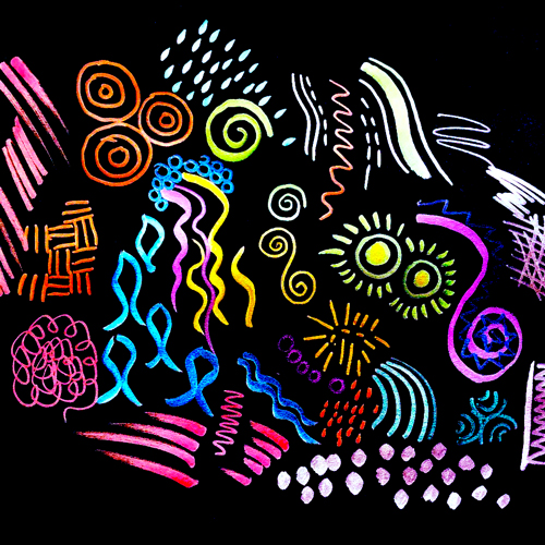 Experimenting with Automatic Drawing: Metallic Markers on Black Paper by Kylie Wickham Automatic Paint & Draw Metallic On Black 500x500