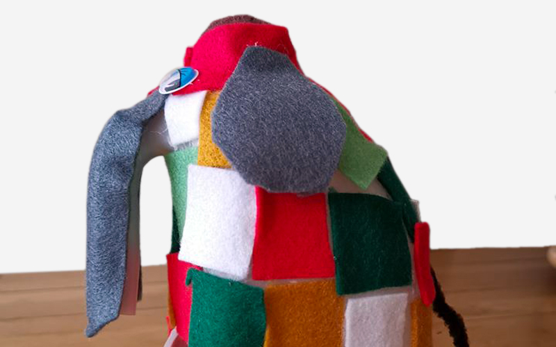 Patchwork 'Elmer' the Elephant - Example of Activity Outcome by Emma Hewett-Smiles Patch Work Elmer White 800x500